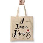Baskı Dükkanı Seni Seviyorum Kpop Bts Exo I Love Kpop Bez Uzun Saplı Krem Rengi Çanta