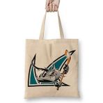 Baskı Dükkanı Shark Hockey Team Logo Bez Uzun Saplı Krem Rengi Çanta