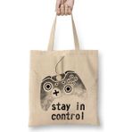 Baskı Dükkanı Stay In Control Bez Uzun Saplı Krem Rengi Çanta