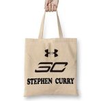 Baskı Dükkanı Stephen Curry Golden State Nba Bez Uzun Saplı Krem Rengi Çanta