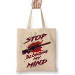 Baskı Dükkanı Stop Blowing My Mind Bez Uzun Saplı Krem Rengi Çanta