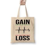 Baskı Dükkanı Stop Gain E Loss Bez Uzun Saplı Krem Rengi Çanta