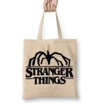 Baskı Dükkanı Stranger Things Demogorgon Logo Bez Uzun Saplı Krem Rengi Çanta