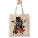 Baskı Dükkanı Street Fighter x Tekken Bez Uzun Saplı Krem Rengi Çanta