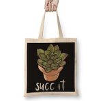Baskı Dükkanı Succulent Bez Uzun Saplı Krem Rengi Çanta