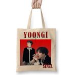 Baskı Dükkanı Suga Yoongi Bts Bez Uzun Saplı Krem Rengi Çanta