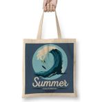 Baskı Dükkanı Summer California Waves Bez Uzun Saplı Krem Rengi Çanta