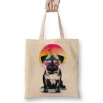 Baskı Dükkanı Summer Pug Gözlüklü Pug Köpek Bez Uzun Saplı Krem Rengi Çanta