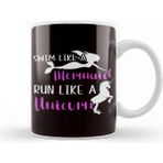 Baskı Dükkanı Swim Like Mermaid Run Like Unicorn Swimmer Runner Athlete Beyaz Porselen Kupa Bardak