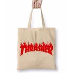 Baskı Dükkanı Thrasher Kırmızı Logo Bez Çanta