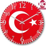 Baskı Dükkanı Türk Bayrağı Sessiz Bombeli Gerçek Cam Duvar Saati