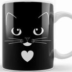 Baskı Dükkanı Tuxedo Cat Face With Heart Cute Ginger Cat Kedi Porselen Beyaz Kupa Bardak