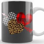Baskı Dükkanı Valentine Three Hearts Leopard Buffalo Plaid Valentine's Day Gifts Kupa Bardak
