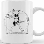 Baskı Dükkanı Vitruvian Man Guitar Player Black Lines Beyaz Porselen Kupa Bardak