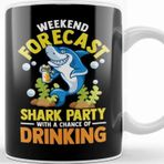 Baskı Dükkanı Weekend Forecast Shark Party With Drinking Beyaz Porselen Kupa Bardak