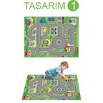 Baskı Madeni 100x75 Cm Çocuk Oyuncak Araba Yol Parkı - Çocuk Trafik Branda - Oyun Alanı Brandası [YIRTILMAZ]