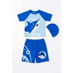 Baskılı Desenli Şortlu Boneli Erkek Çocuk 3'lü Set Mayo