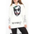 Baskılı kapşonlu sweat BEYAZ