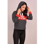 Baskılı Kapüşonlu Kadın Sweatshirt Siyah