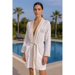 Baskılı Müslin Kimono Bornoz – Unisex |%100 Pamuk Yumuşacık 2 Katlı Doğal Kumaş - MBBL10CHERİAB Cheria Bej