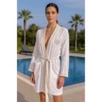 Baskılı Müslin Kimono Bornoz – Unisex | %100 Pamuk Yumuşacık 2 Katlı Doğal Kumaş - ZTMBB10 - L - XL - Bej