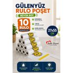 Baskılı Rulo Poşet Büyük Boy 10'lu Gülenyüz Hışır Atlet Poşet Market Manav Poşeti Çöp Poşeti