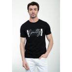 Baskılı Siyah Slim Fit Bisiklet Yaka Basic Erkek T-Shirt