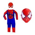 Baskılı Spiderman Örümcek Adam Kostümü + Işıklı Spiderman Maske - Örümcek Adam Kostüm
