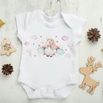Baskılı Yeni Doğan Bebek Giyim Beyaz Kısa Kol Çıtçıtlı Zıbın Body%100 Organik Pamuk Badi Model 00102
