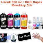 Baskistan Epson 103 4X500 ml Mürekkep + Kilitli Kapak Mürekkep Seti (Muadil) - Renkli