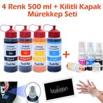 Baskistan Epson L3151 4x500 ml Mürekkep + Kilitli Kapak Mürekkep Seti (Muadil) (Renkli)