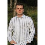 BAŞKONT %100 Pamuk Beyaz Siyah İnce Çizgili Slim Fit Klasık Yaka Erkek Gömlek
