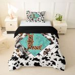Başlangıç Harfi L Nevresim Takımı Leopar Monogram Alfabe İnek Derisi Baskı Nevresim S Boyut Yatak Odası için Rustik Çiftlik Evi Nevresim Takımı 1 Nevresim 135 x 200 cm + 1 Yastık Kılıfı 80 x 80 cm