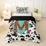 Başlangıç Harfi M Nevresim Takımı Leopar Monogram Alfabe İnek Derisi Baskı Nevresim S Boyut Yatak Odası için Rustik Retro Tasarım Nevresim Takımı 1 Nevresim 135 x 200 cm + 1 Yastık Kılıfı 80 x 80 cm