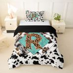 Başlangıç harfi R nevresim takımı leopar monogram alfabe inek derisi baskılı nevresim S beden yatak odası rustik çiftlik evi nevresim takımı 1 nevresim 135 x 200 cm + 1 yastık kılıfı 80 x 80 cm