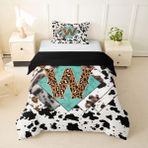 Başlangıç Harfi W Nevresim Takımı Leopar Monogram Alfabe İnek Derisi Baskı Nevresim S Boyut Yatak Odası için Batı Kovboy Tarzı Nevresim Takımı 1 Nevresim 135 x 200 cm + 1 Yastık Kılıfı 80 x 80 cm