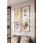 Basquiart Çizgisel Bohem 4'lü Ahşap Çerçeveli Poster, Tablo Seti No:11 Ahşap 50 x 70