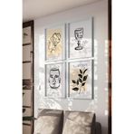 Basquiart Çizgisel Bohem 4'lü Beyaz Çerçeveli Poster, Tablo Seti No:11 Beyaz 50 x 70