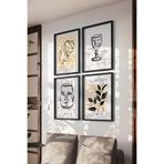 Basquiart Çizgisel Bohem 4'lü Siyah Çerçeveli Poster, Tablo Seti No:11 Siyah 30 x 40