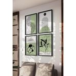 Basquiart Yeşil Bohem Dekor 4'lü Siyah Çerçeveli Poster, Tablo Seti No:8 Siyah 30 x 40