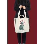 Bastetstyle Bastet Nakış İşlemeli %100 Pamuk Çok Cepli Fonksiyonel Bez Kanvas Çanta Tote Bag Omuz Çantası