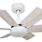 Bastilipo - DC motorlu tavan vantilatörü, uzaktan kumanda, 75 cm Ø, 6 kanatlı, beyaz/açık meşe, LED ışık, 3 tonlar, CALA BLANCA DC