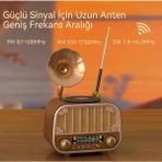 Bategen Nostaljik Gramofon Görünümlü Radyo Bluetooth 5.4 Hoparlör - Type-C | USB | Sd Kart | Aux | 3 Bant Radyo - Açık Ahşap