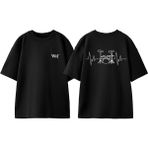 Bateri Drum Müzik 1 Tasarım Sırt Baskılı Pamuk Siyah Oversize T-Shirt