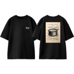 Bateri Drum Müzik 7 Tasarım Sırt Baskılı Pamuk Siyah Oversize T-Shirt