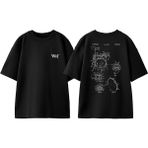 Bateri Drum Müzik 8 Tasarım Sırt Baskılı Pamuk Siyah Oversize T-Shirt