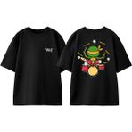 Bateri Müzik Michelangelo Tasarım Sırt Baskılı Pamuk Siyah Oversize T-Shirt