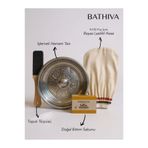 bathiva 4’lü Hamam Seti %100 Floş İpek Beyaz Banyo Kesesi, Hamam Tası, Bıttım Sabunu, Topuk Törpüsü
