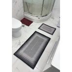 Bathroom Desenli Eko Banyo Paspası, Kaymaz Taban, Makinada Yıkanabilir, Dijital Baskı 2'li Set - Siyah - Gri