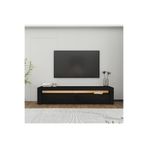 Batı LED Işıklı 2 Kapaklı TV Sehpası – 150 cm – Minimal Tasarım, Ahşap Siyah